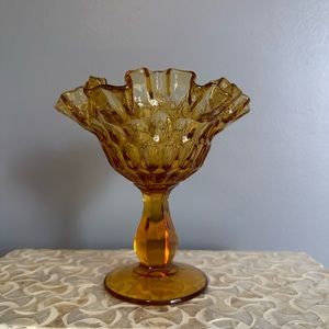 Fenton Amber Thumbprint Compote.